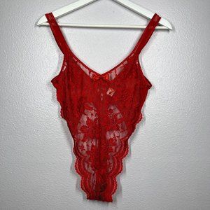 Victoria's Secret Vintage Gold Crown Label Red Lace G String Thong Teddy S